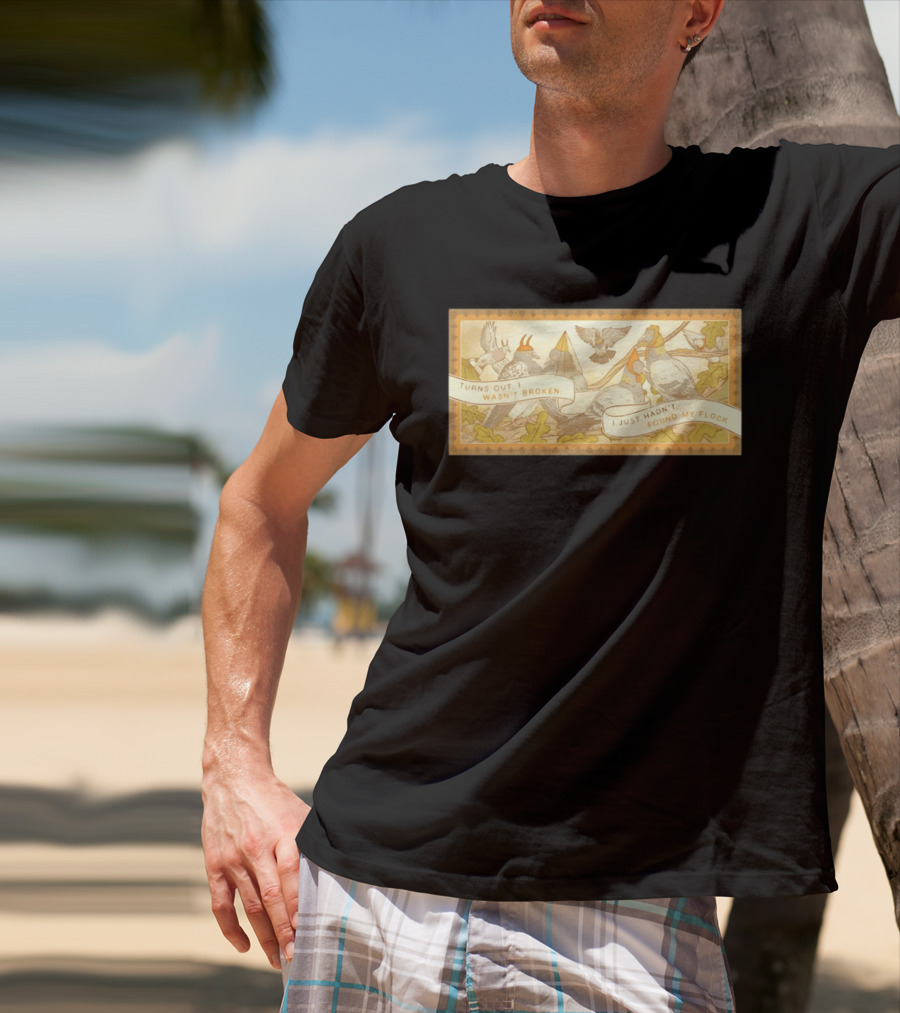 Turns Out I Wasn't Broken I Just Hadn't Found My Flock Pigeon Funny Vintage Style Banner With Autumn Leaves T-Shirt