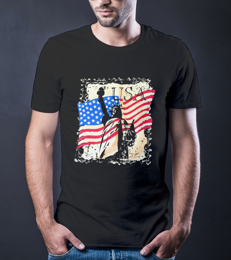 USA Statue Of Liberty American Flag T-Shirt