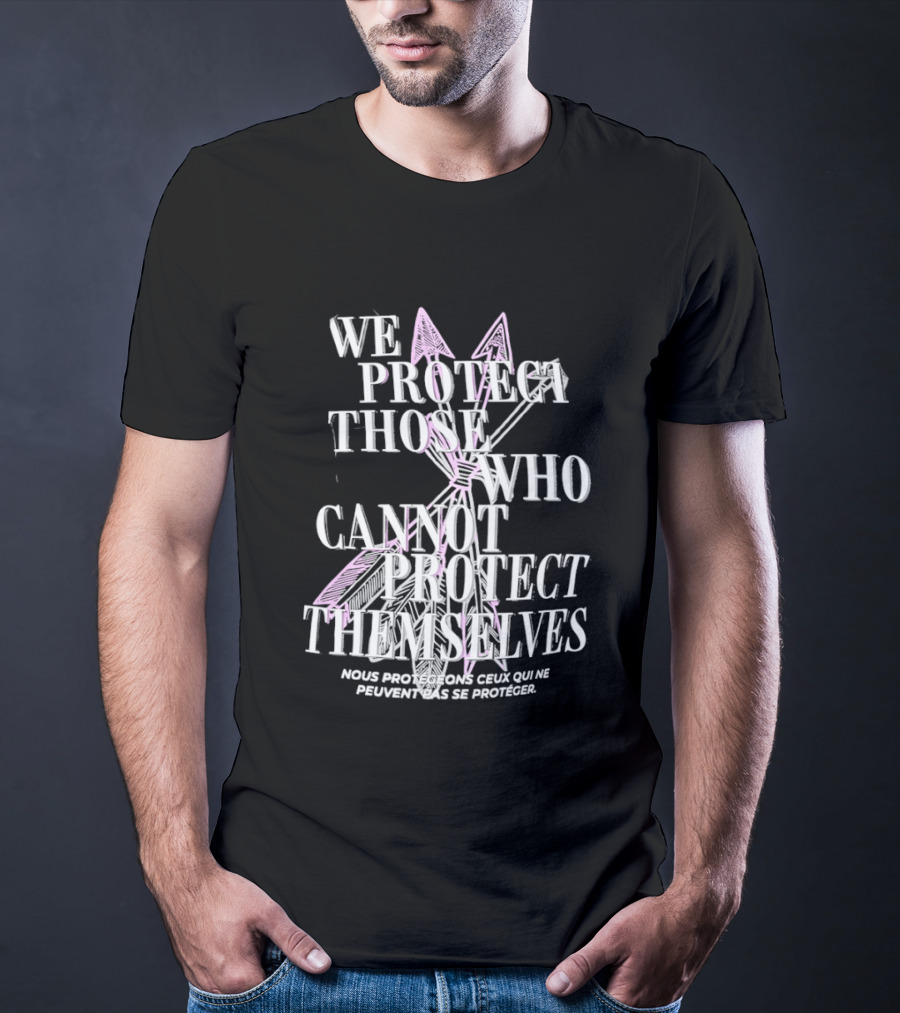 We Protect Those Who Cannot Protect Themselves Pink Sword Motif T-Shirt