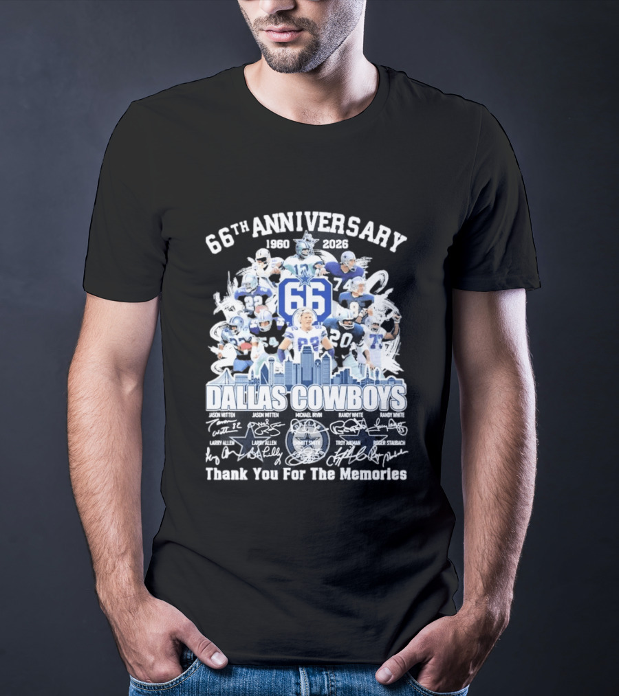 Dallas Cowboys 66th Anniversary 1960 2026 Thank You For The Memories Signatures T-Shirt