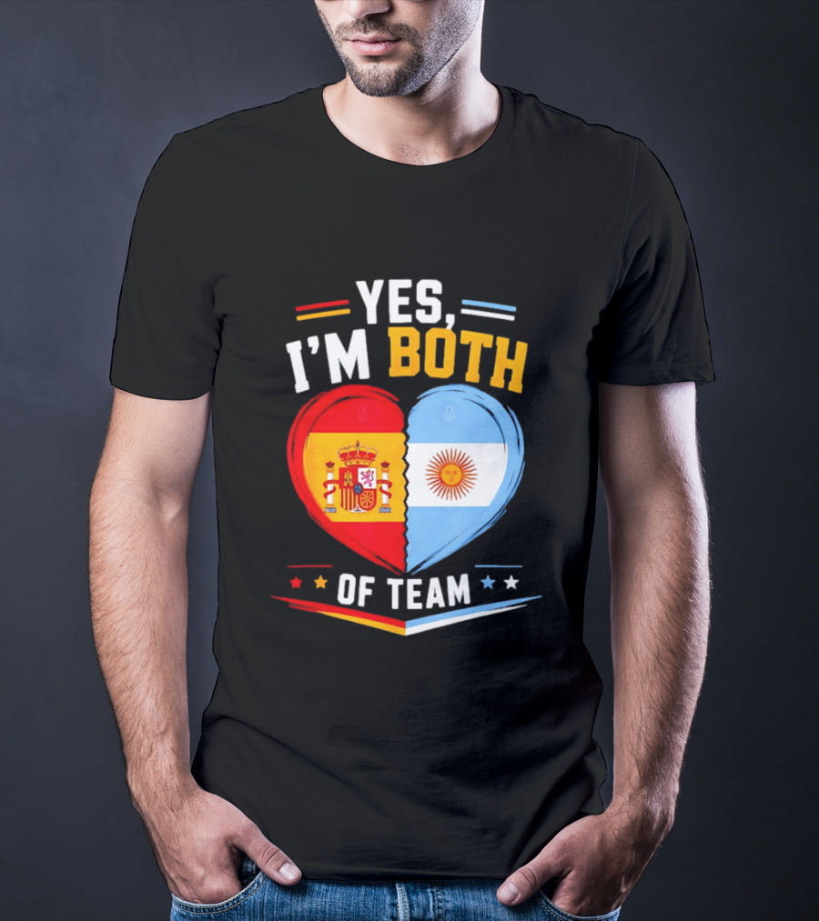 Yes I'm Both Team Spain And Argentina Heart Flags T-Shirt