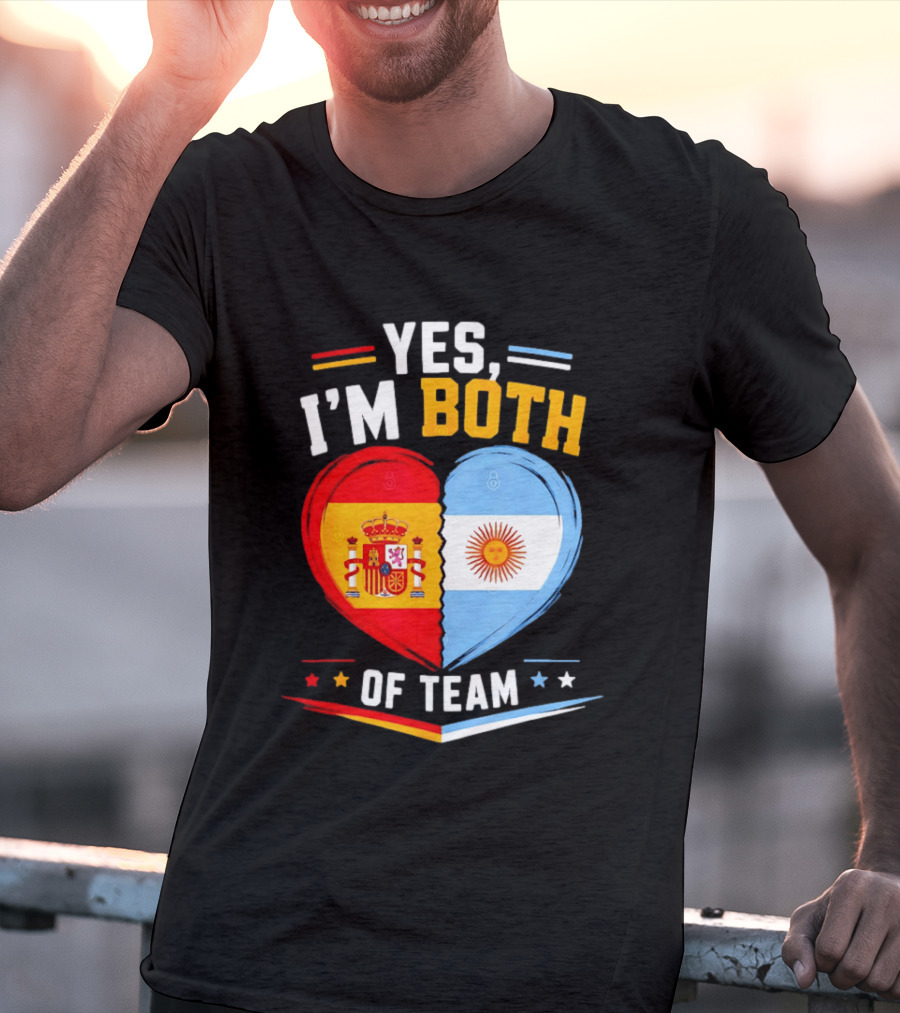 Yes I'm Both Team Spain And Argentina Heart Flags T-Shirt