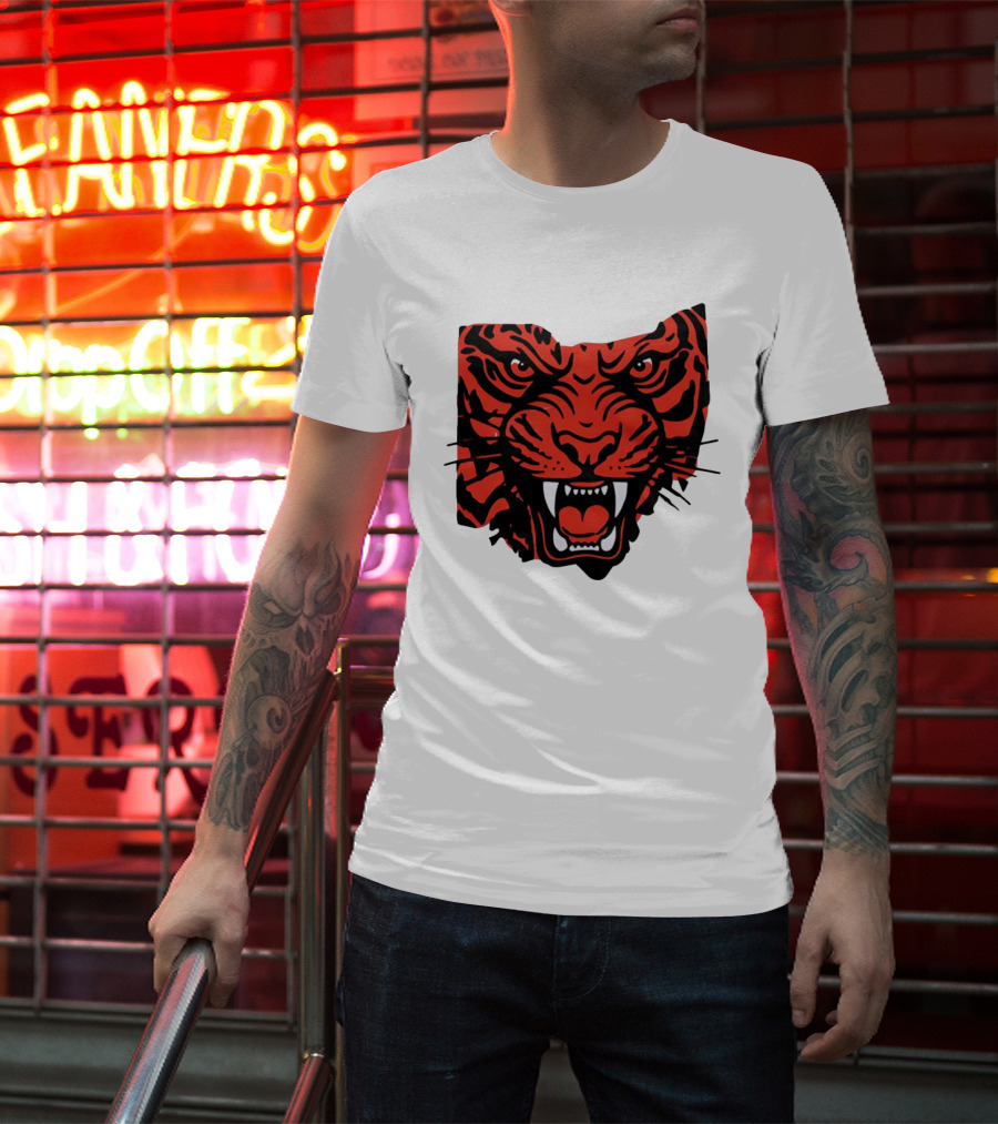 Aggressive Tiger Face Big Cat Animal Fierce Red And Black Tiger Head T-Shirt