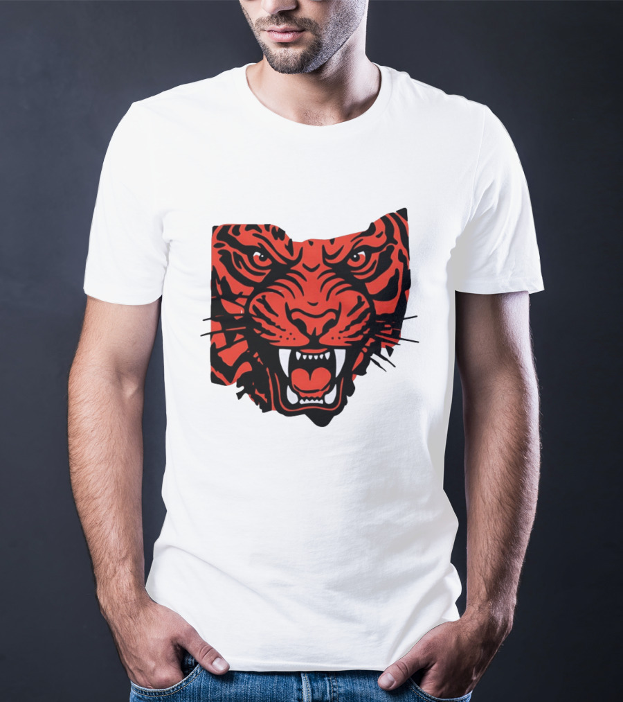 Aggressive Tiger Face Big Cat Animal Fierce Red And Black Tiger Head T-Shirt