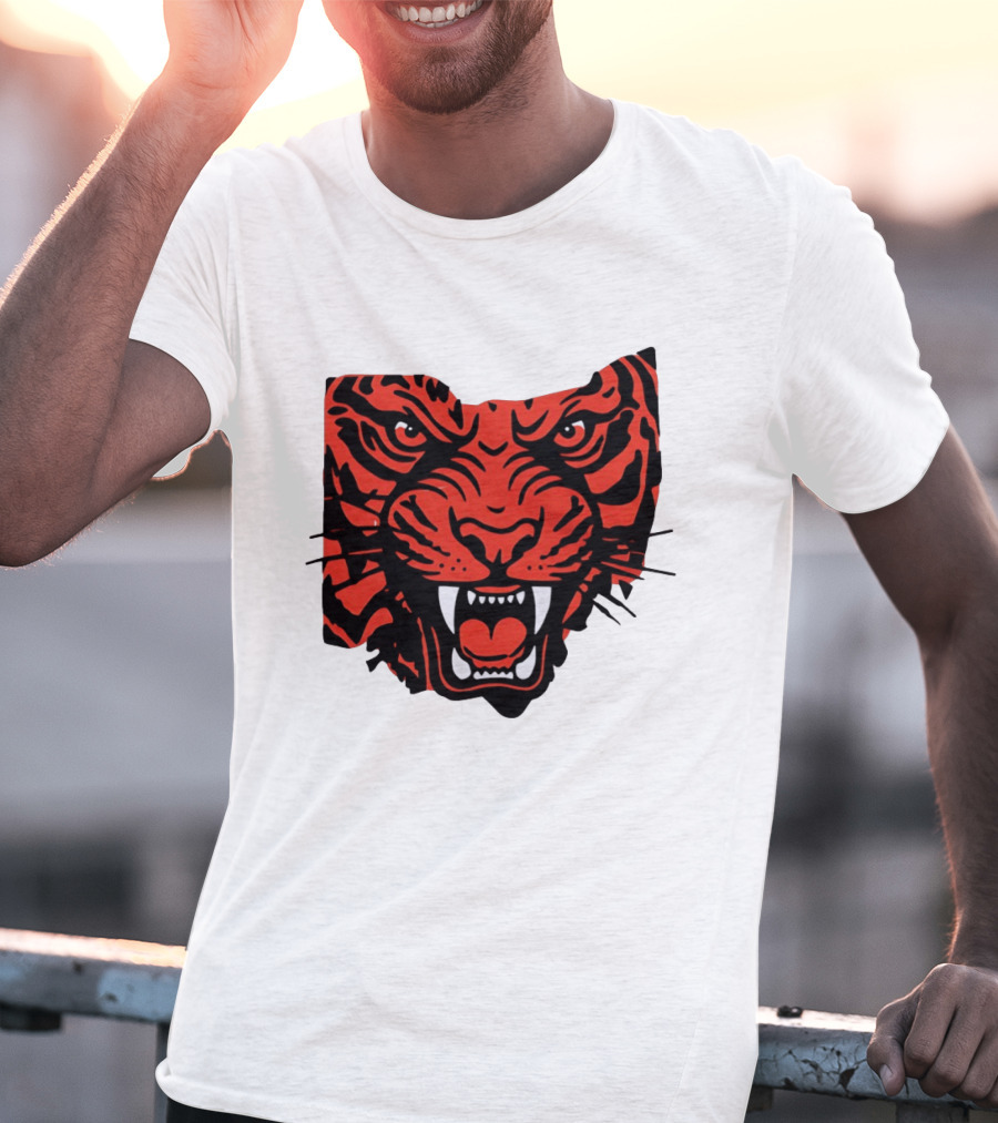 Aggressive Tiger Face Big Cat Animal Fierce Red And Black Tiger Head T-Shirt