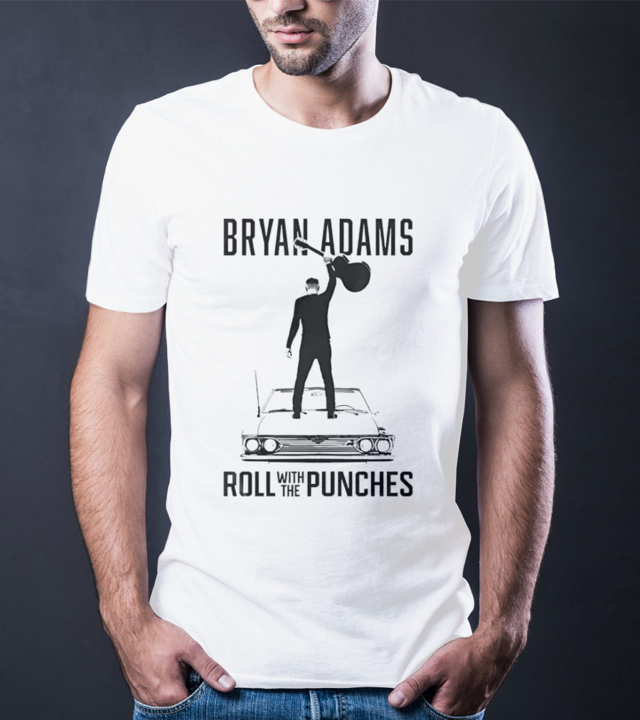 Bryan Adams Silhouette Raising Guitar On Car Roll With The Punches T-Shirt