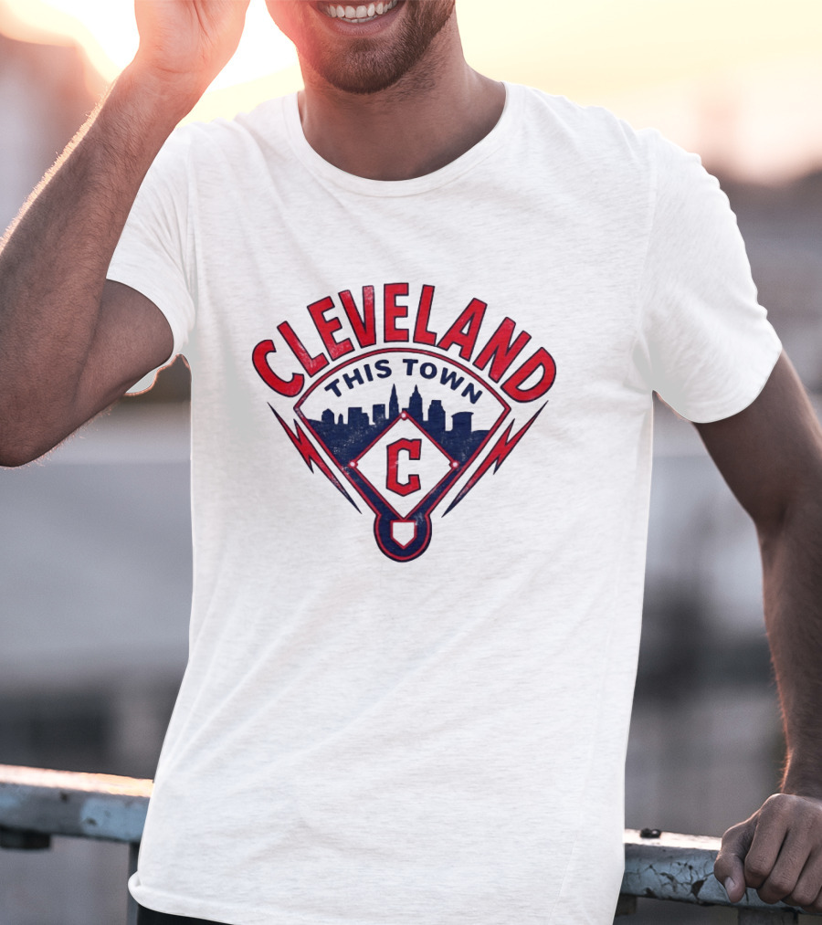 Cleveland Guardians This Town Baseball MLB Skyline Pitch Shape T-Shirt