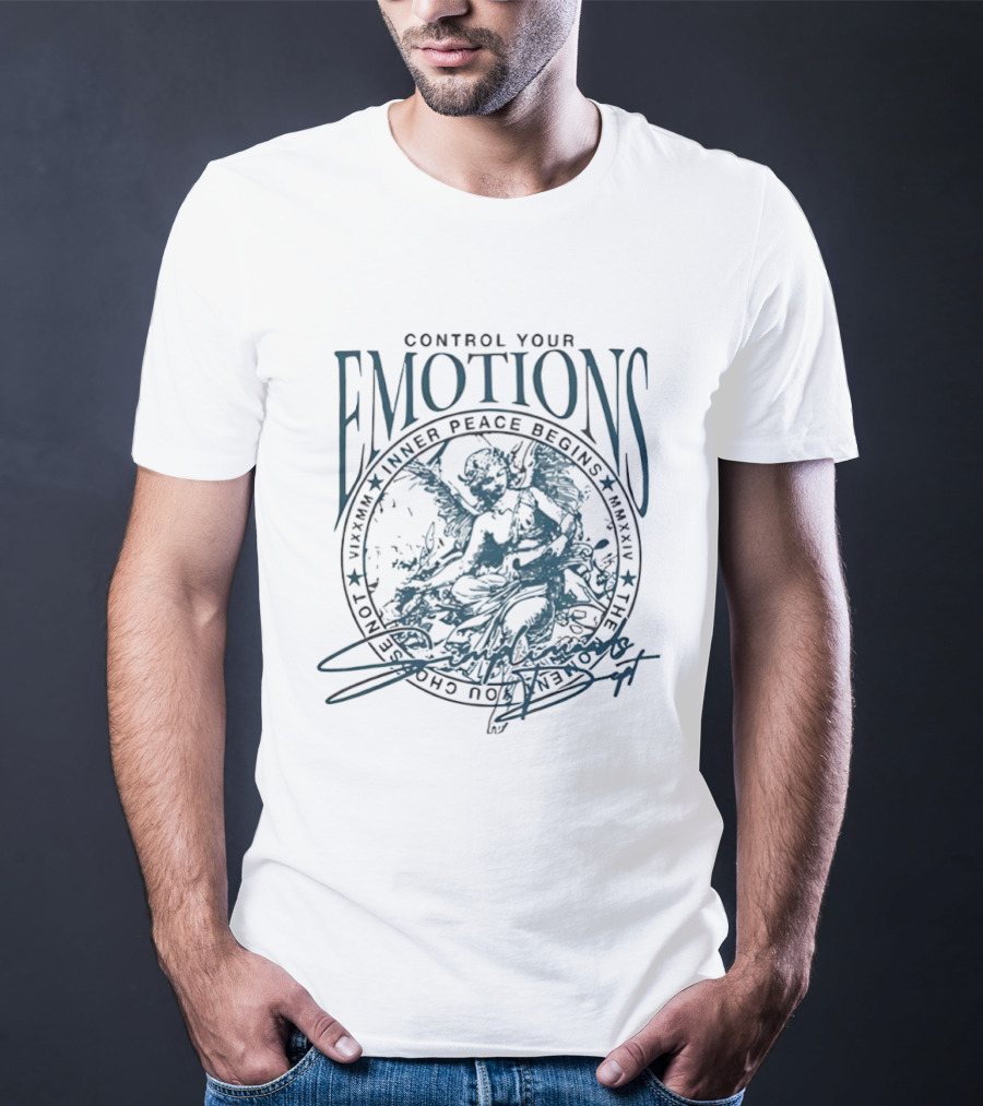 Control Your Emotions Inner Peace Begins Graphic Text Circle Motif T-Shirt