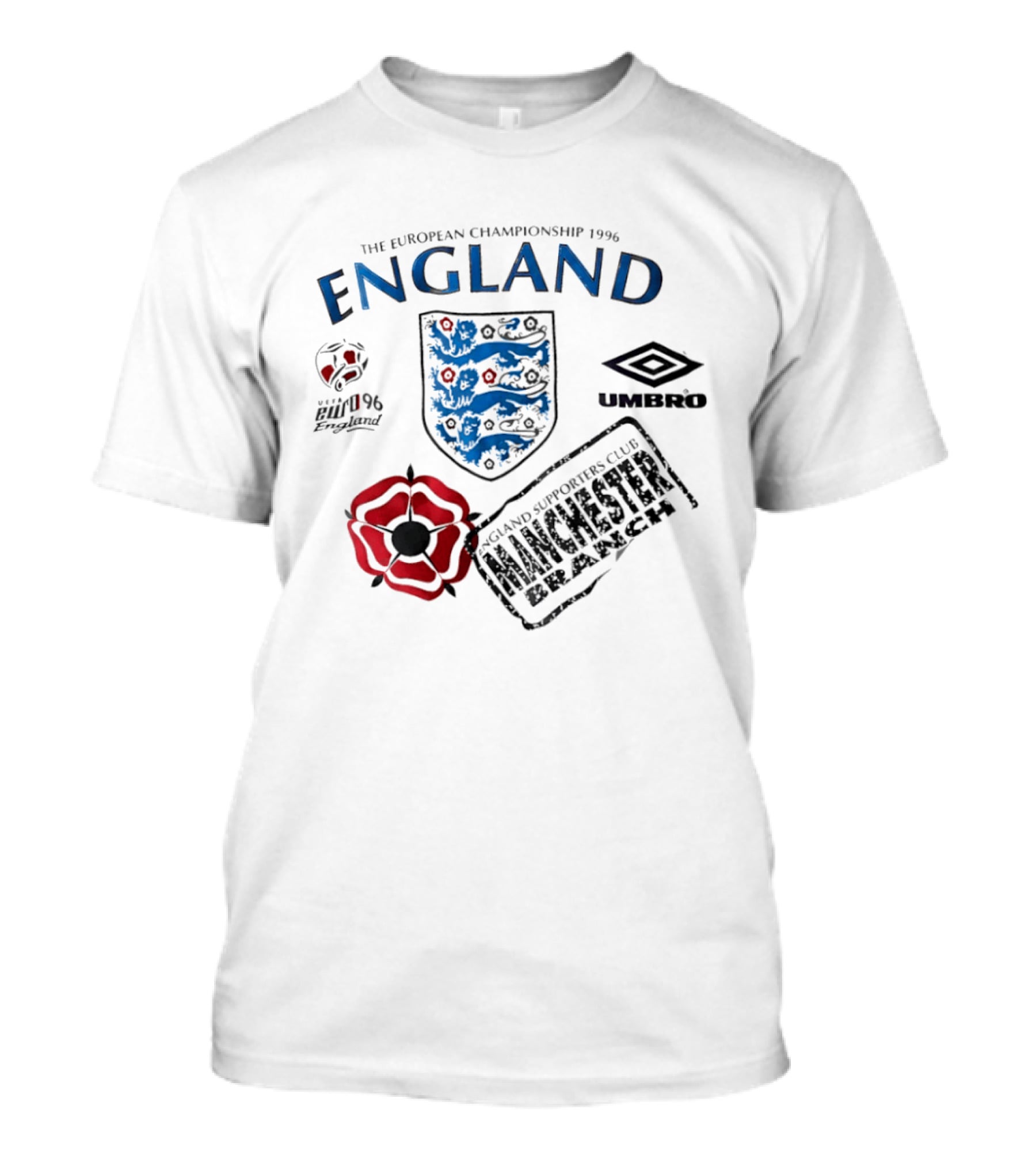 The European Championship 1996 England Supporters Club Manchester Branch Umbro Euro 96 T-Shirt