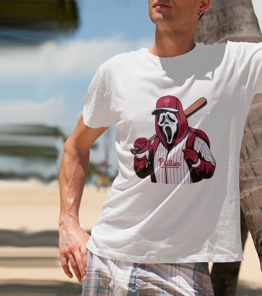 Philadelphia Phillies Ghostface Scream Baseball Horror Movie T-Shirt