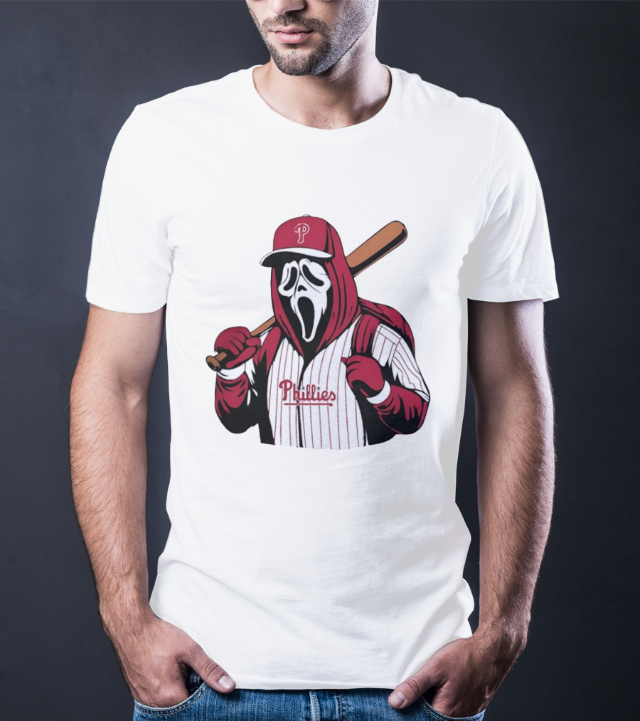 Philadelphia Phillies Ghostface Scream Baseball Horror Movie T-Shirt