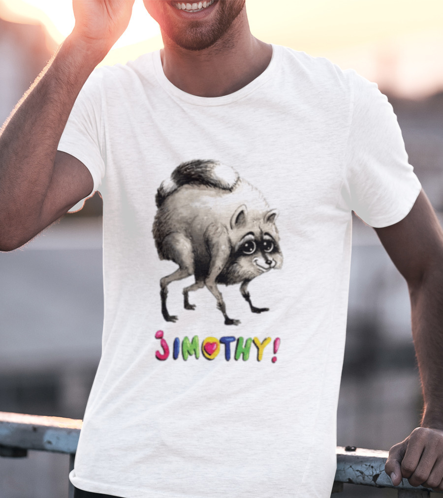 Jimothy Raccoon Rainbow Text Playful T-Shirt