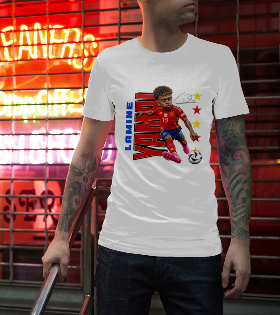 Lamine Yamal No 19 Spain National Team Soccer Star With Signature And Stars T-Shirt