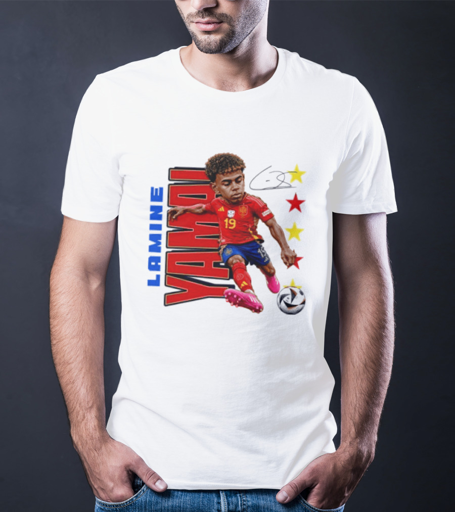 Lamine Yamal No 19 Spain National Team Soccer Star With Signature And Stars T-Shirt