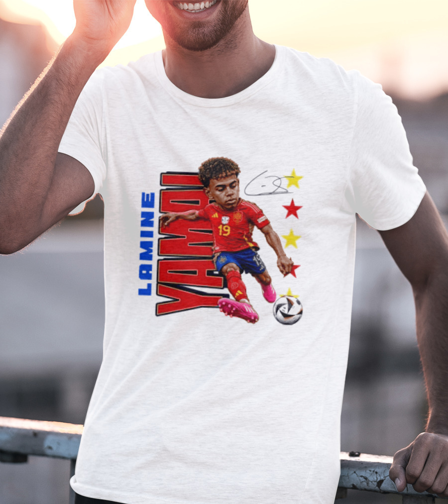 Lamine Yamal No 19 Spain National Team Soccer Star With Signature And Stars T-Shirt