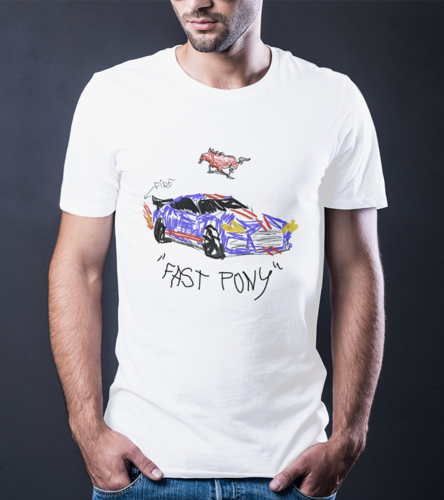 Mustang Fast Pony Fire Muscle Car Racing Sketch T-Shirt