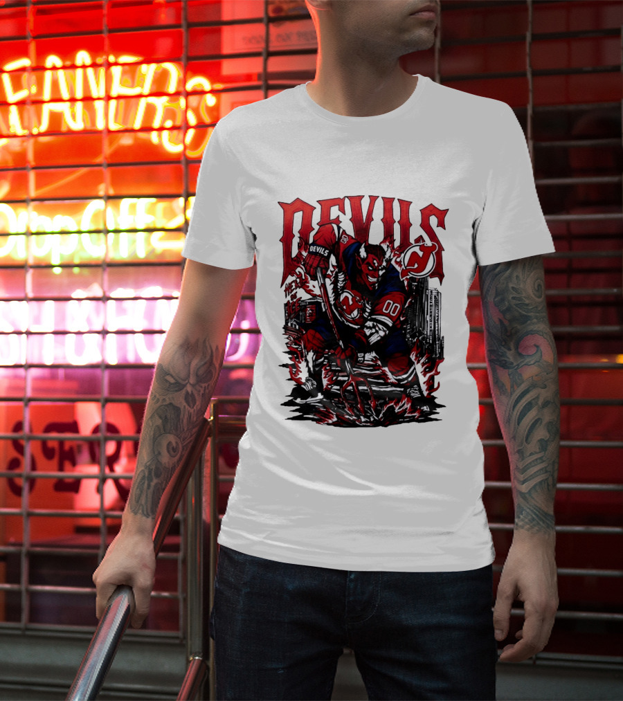 New Jersey Devils Hell On Ice Demon Skating T-Shirt