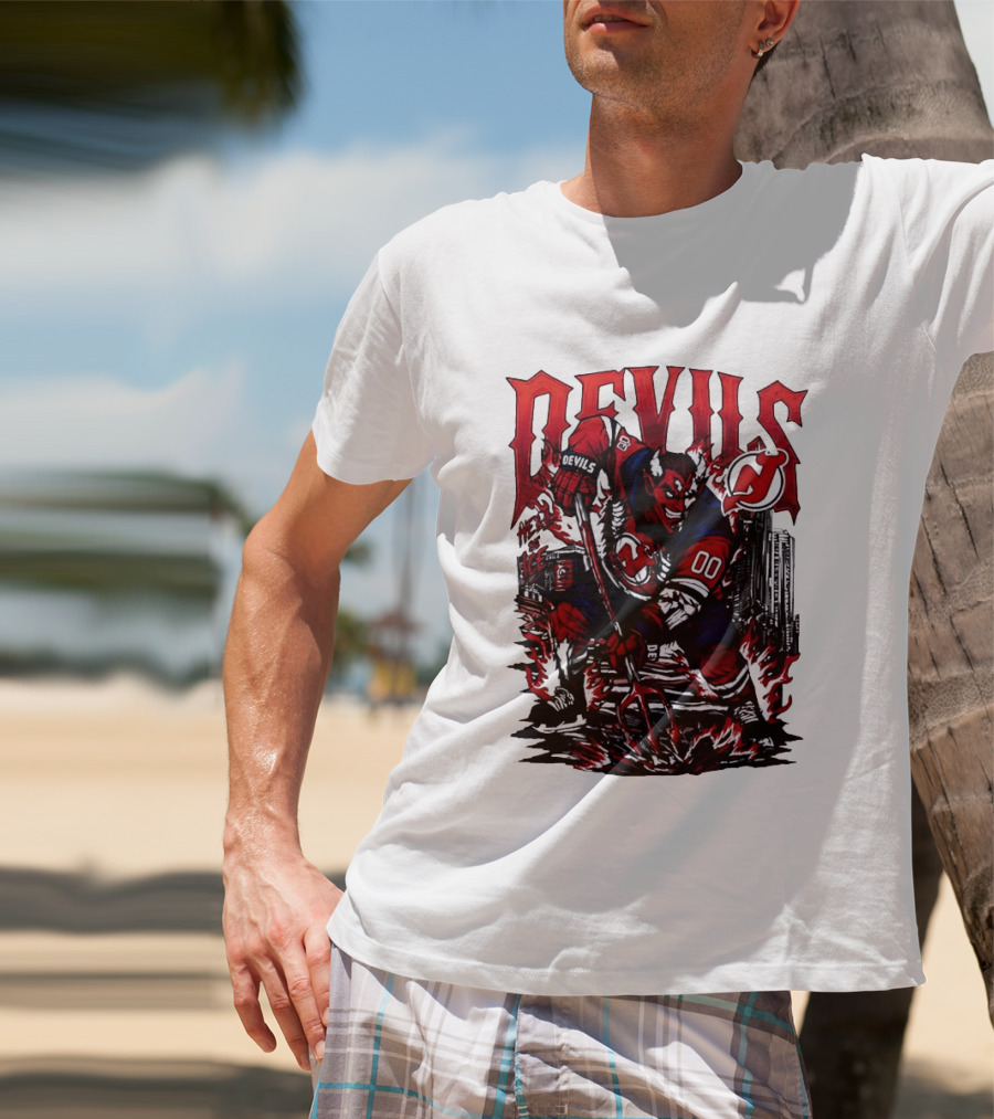 New Jersey Devils Hell On Ice Demon Skating T-Shirt