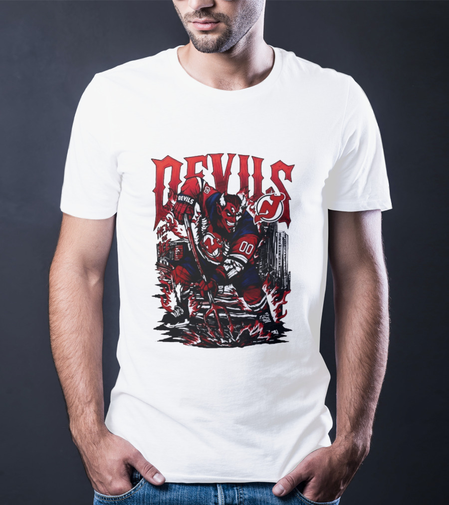 New Jersey Devils Hell On Ice Demon Skating T-Shirt