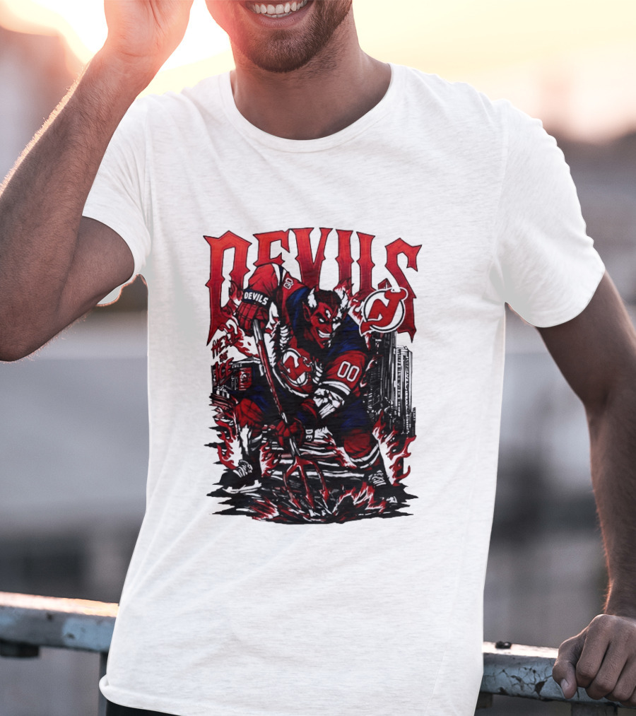 New Jersey Devils Hell On Ice Demon Skating T-Shirt