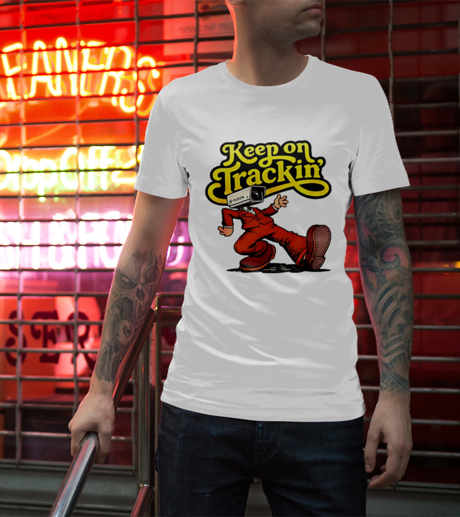 Keep On Trackin' Security Camera Head Person Walking T-Shirt