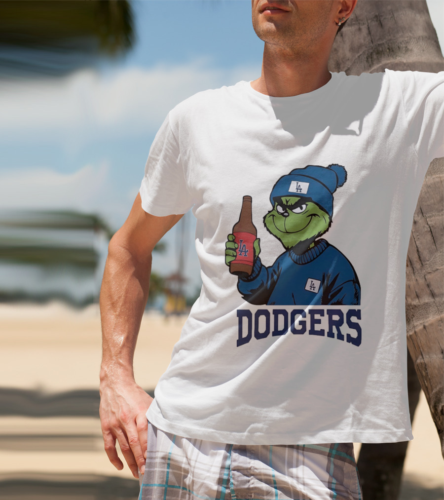 Los Angeles Dodgers MLB Christmas Grinch Beanie And Sweater T-Shirt