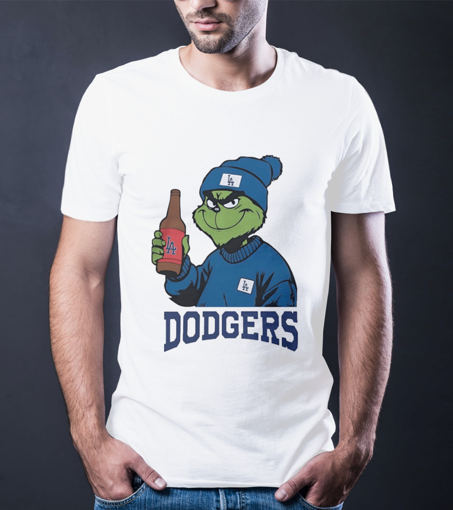 Los Angeles Dodgers MLB Christmas Grinch Beanie And Sweater T-Shirt