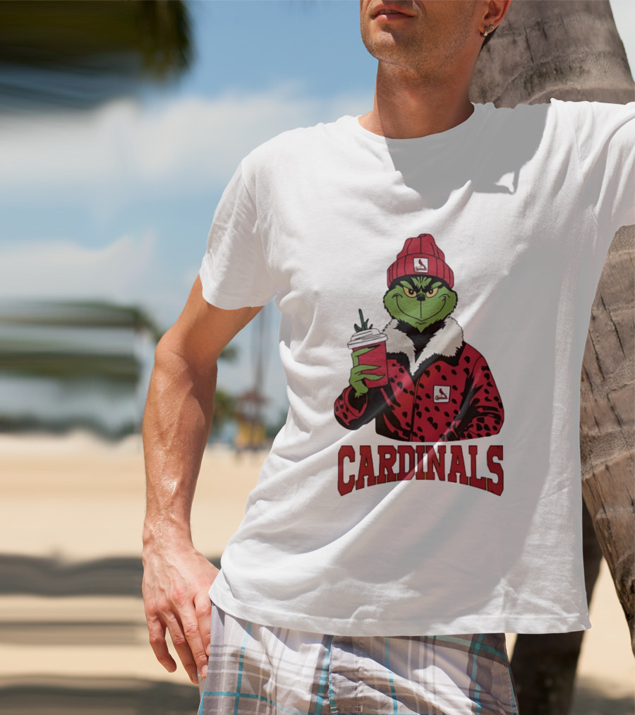 The Grinch In St Louis Cardinals Jacket With Coffee Christmas T-Shirt