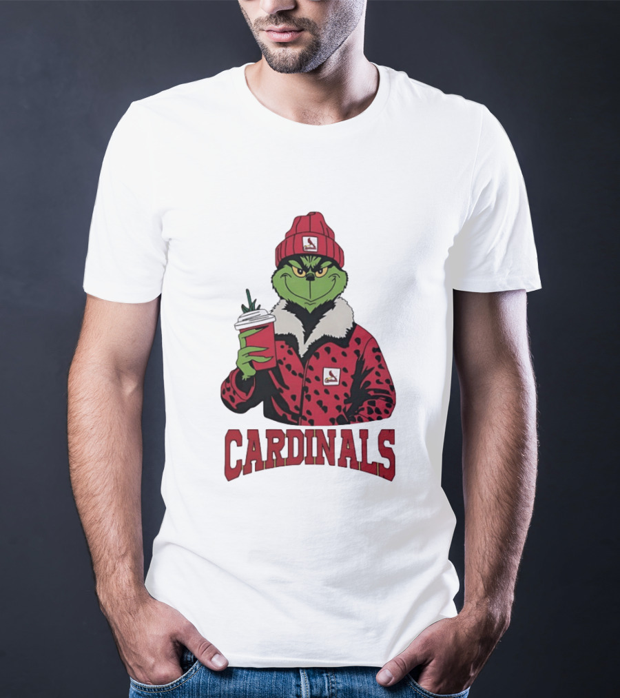 The Grinch In St Louis Cardinals Jacket With Coffee Christmas T-Shirt
