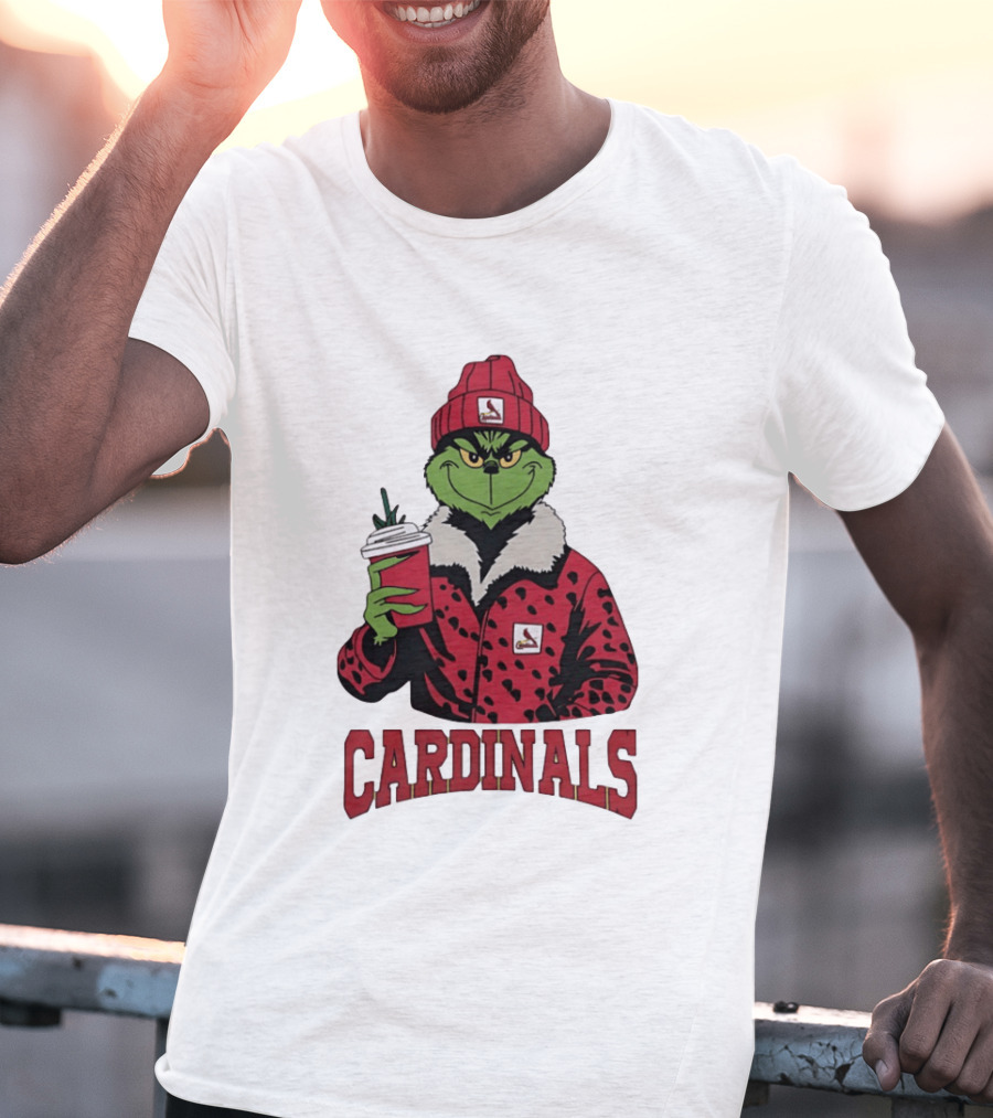 The Grinch In St Louis Cardinals Jacket With Coffee Christmas T-Shirt