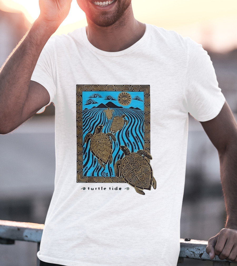 Turtle Tide Ocean Sea Life Coastal Nautical Waves And Sun T-Shirt
