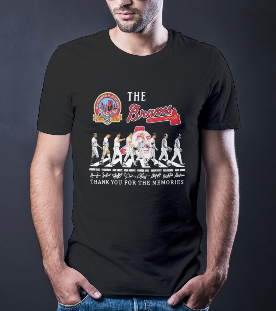 Atlanta Braves 60th Anniversary Legends Hank Aaron John Smoltz Greg Maddux Chipper Jones Thank You For The Memories T-Shirt