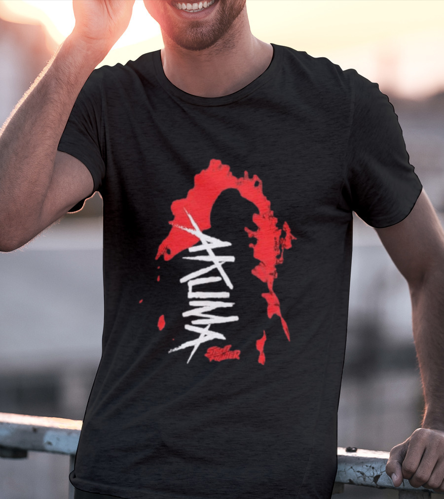Akuma Street Fighter Red And White Brushstroke T-Shirt