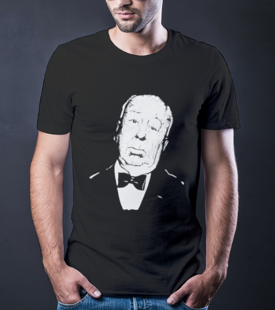 Alfred Hitchcock Staring Silhouette Iconic Filmmaker Style Bowtie T-Shirt