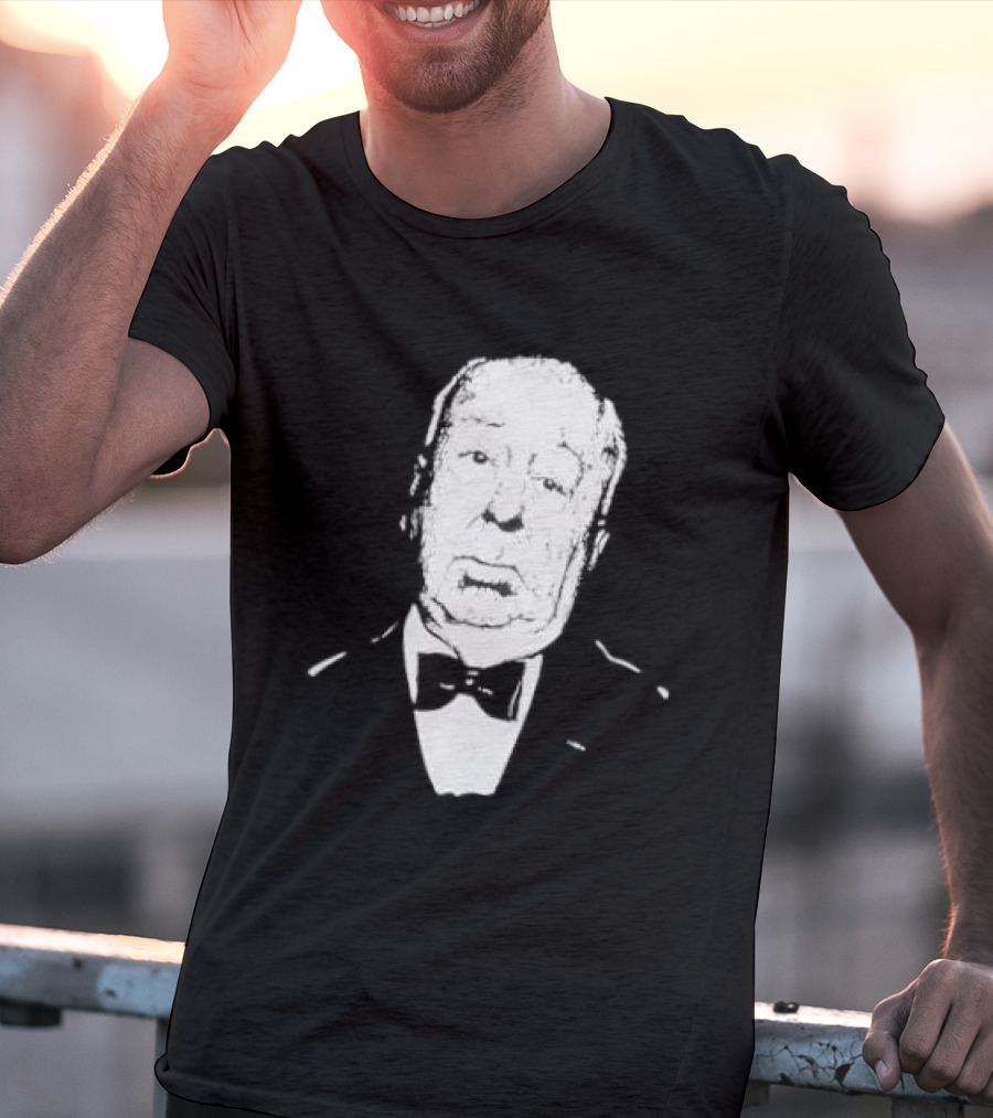 Alfred Hitchcock Staring Silhouette Iconic Filmmaker Style Bowtie T-Shirt