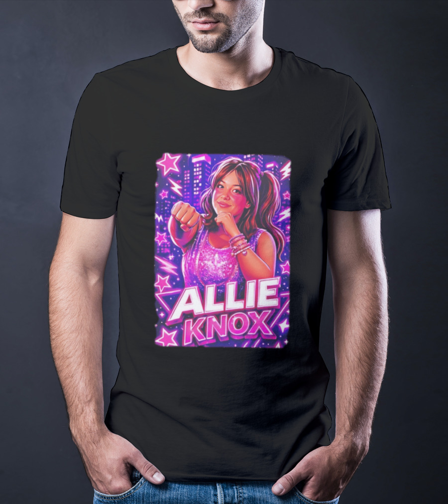 Allie Knox Retro Neon City Lights Style With Stars T-Shirt