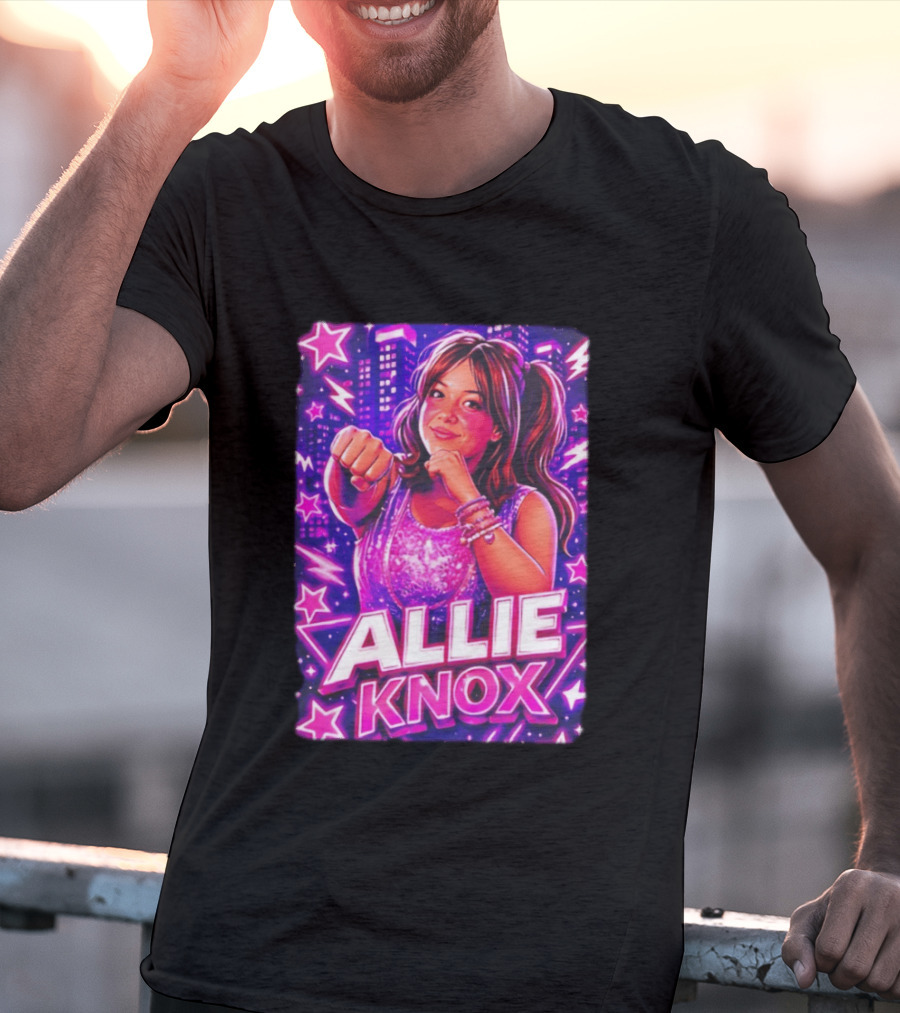 Allie Knox Retro Neon City Lights Style With Stars T-Shirt