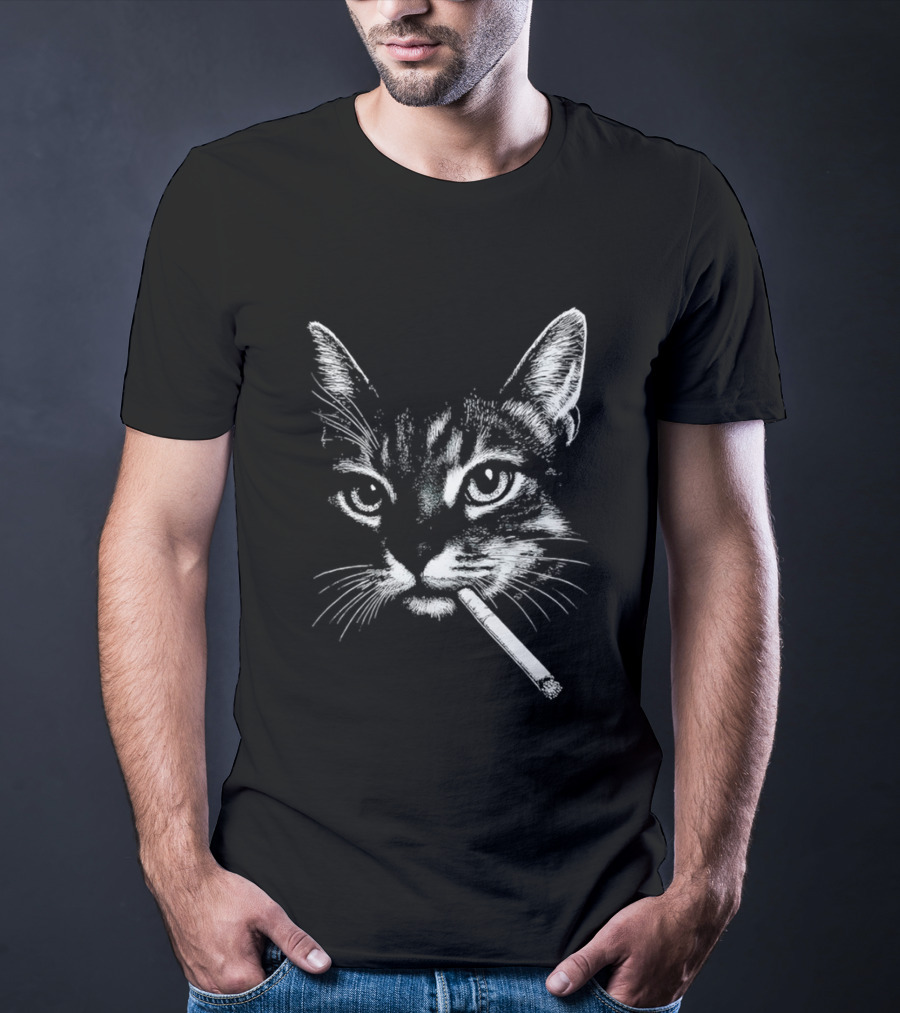 Cat Smoking A Cigarette Vintage Style Retro Look T-Shirt