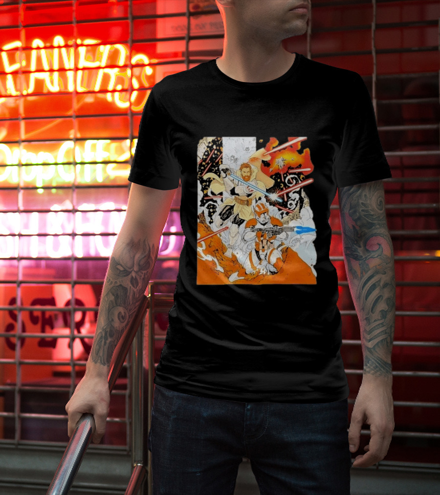 Obi Wan Kenobi Commander Cody Battlefront Action Scene Star Wars T-Shirt