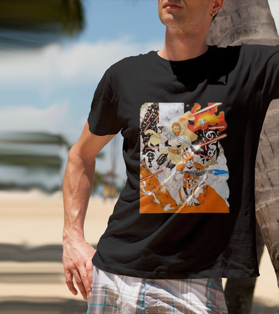 Obi Wan Kenobi Commander Cody Battlefront Action Scene Star Wars T-Shirt