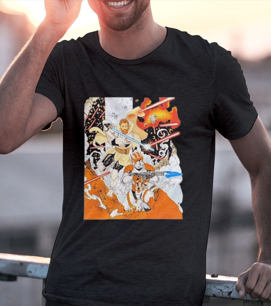 Obi Wan Kenobi Commander Cody Battlefront Action Scene Star Wars T-Shirt