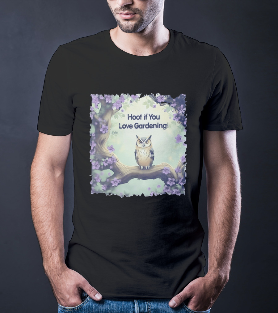 Hoot If You Love Gardening Owl In Blossom Tree T-Shirt