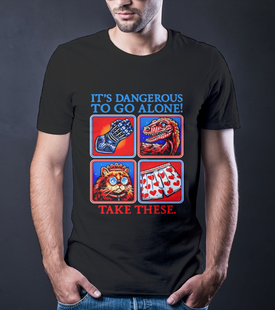 It's Dangerous To Go Alone Take These Gauntlet Raptor Cat Heart Boxers T-Shirt