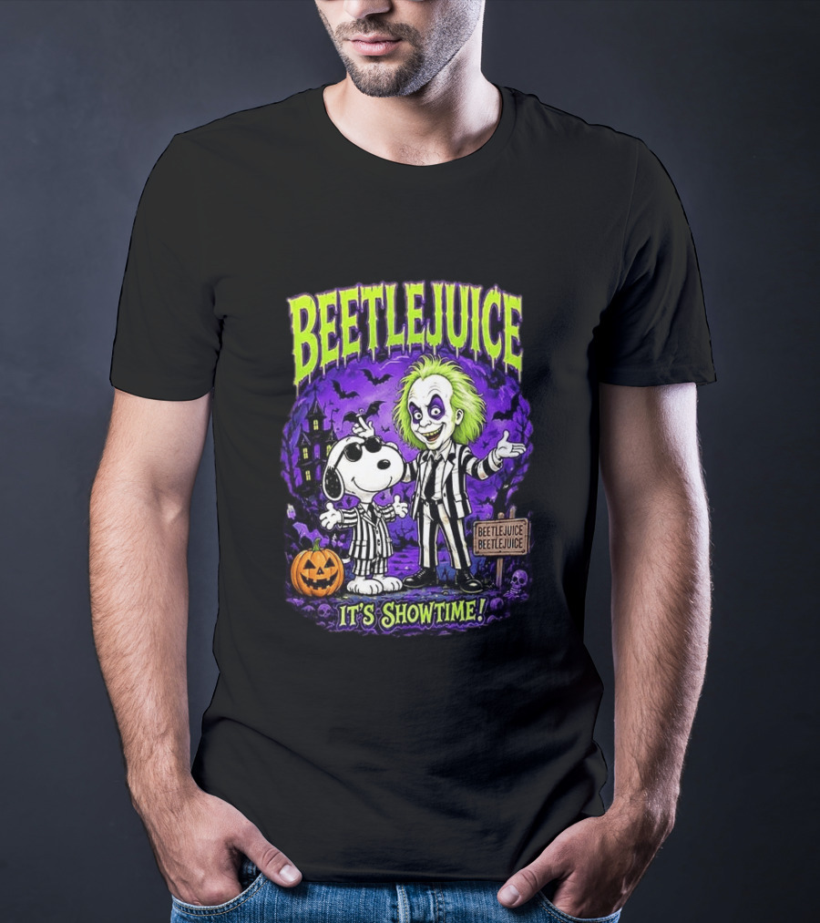 Beetlejuice Snoopy It's Showtime Halloween Pumpkin T-Shirt