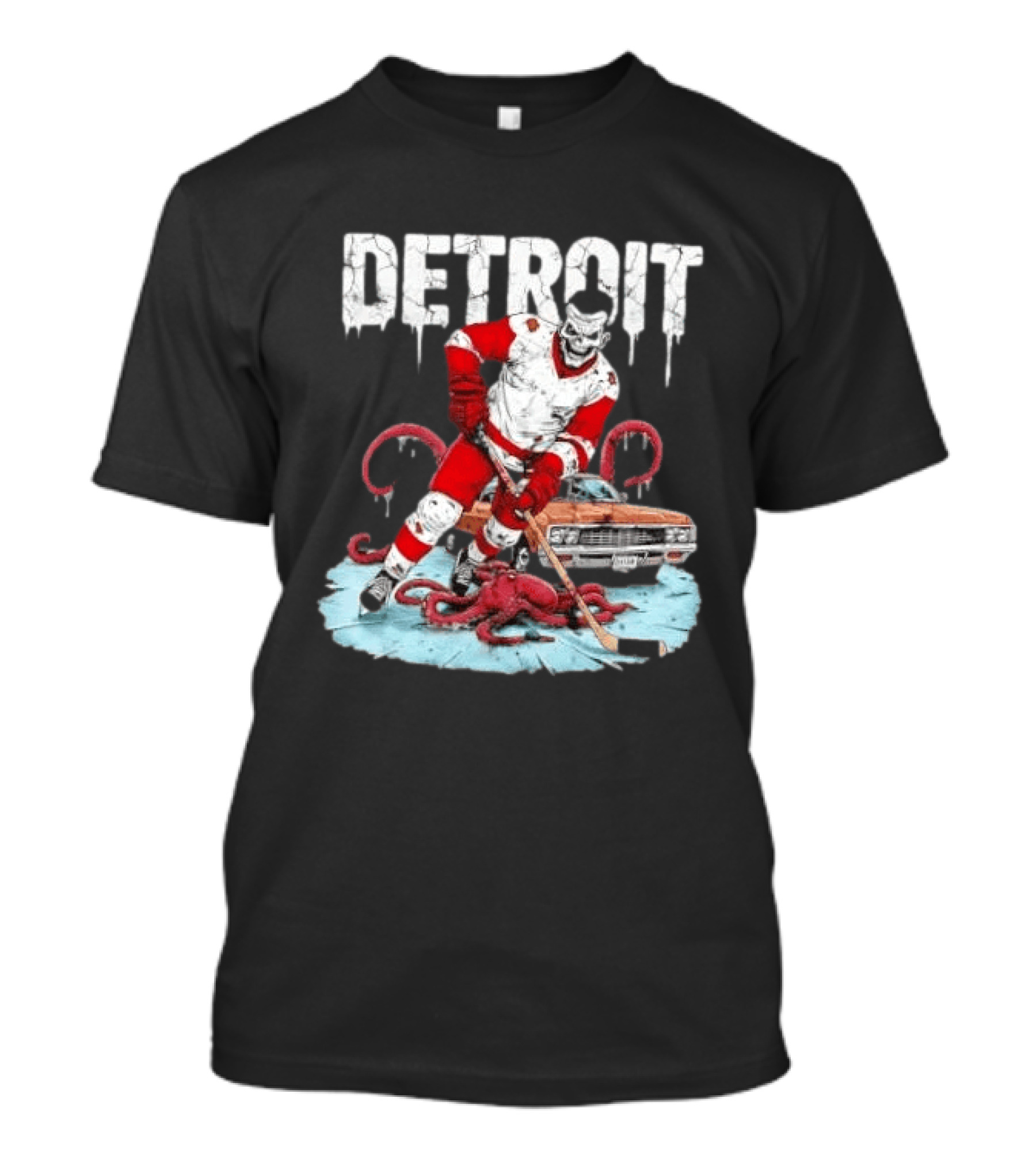 Detroit Red Wings Skull Hockey Player Tentacles Car T-Shirt