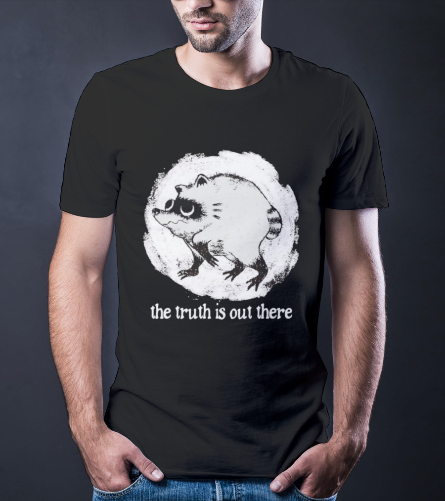 Jimothy The Raccoon The Truth Is Out There Black And White Sketch T-Shirt