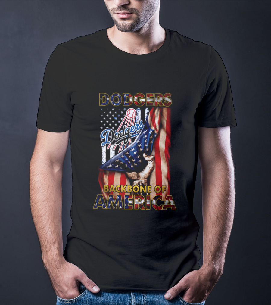 Dodgers Backbone Of America Baseball And Flag T-Shirt