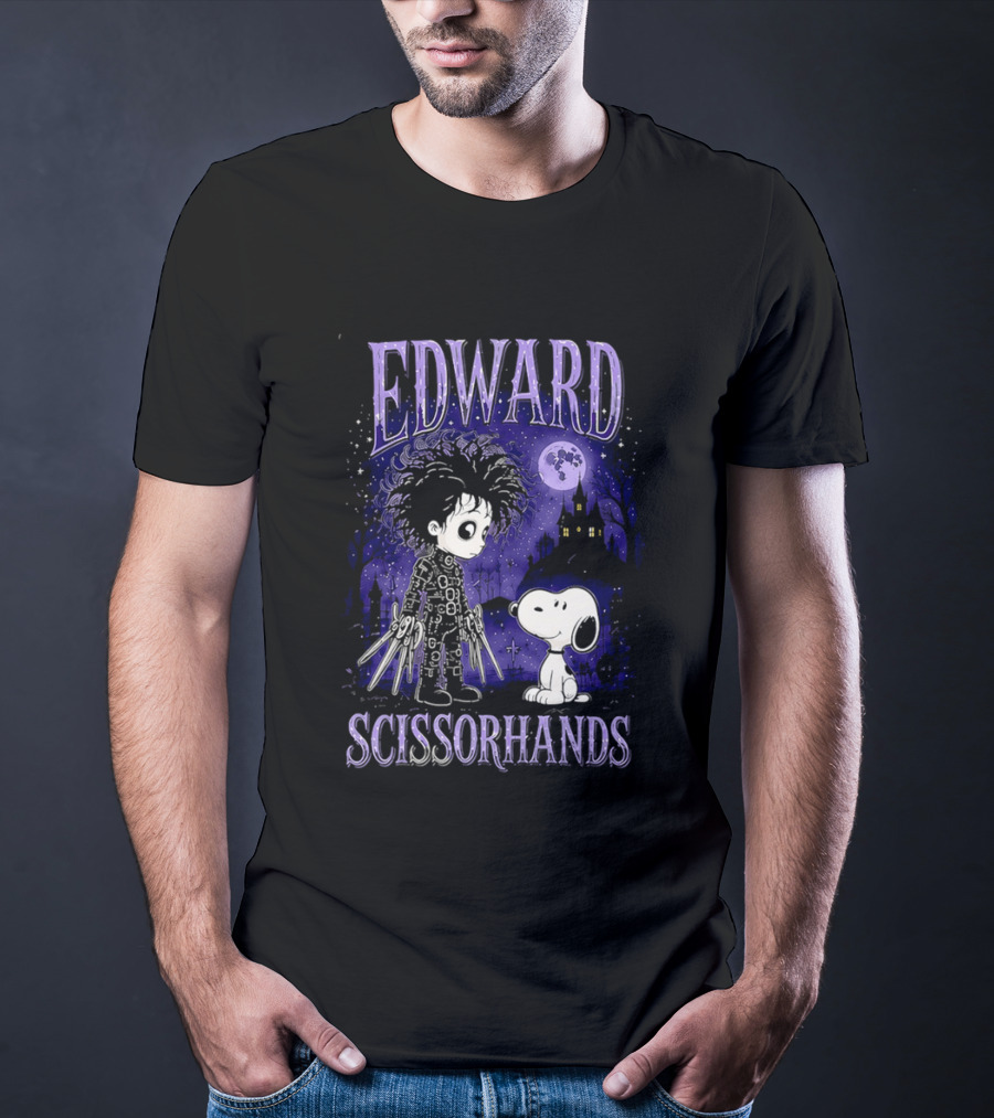 Edward Scissorhands Meets Snoopy Halloween Moon Scene T-Shirt