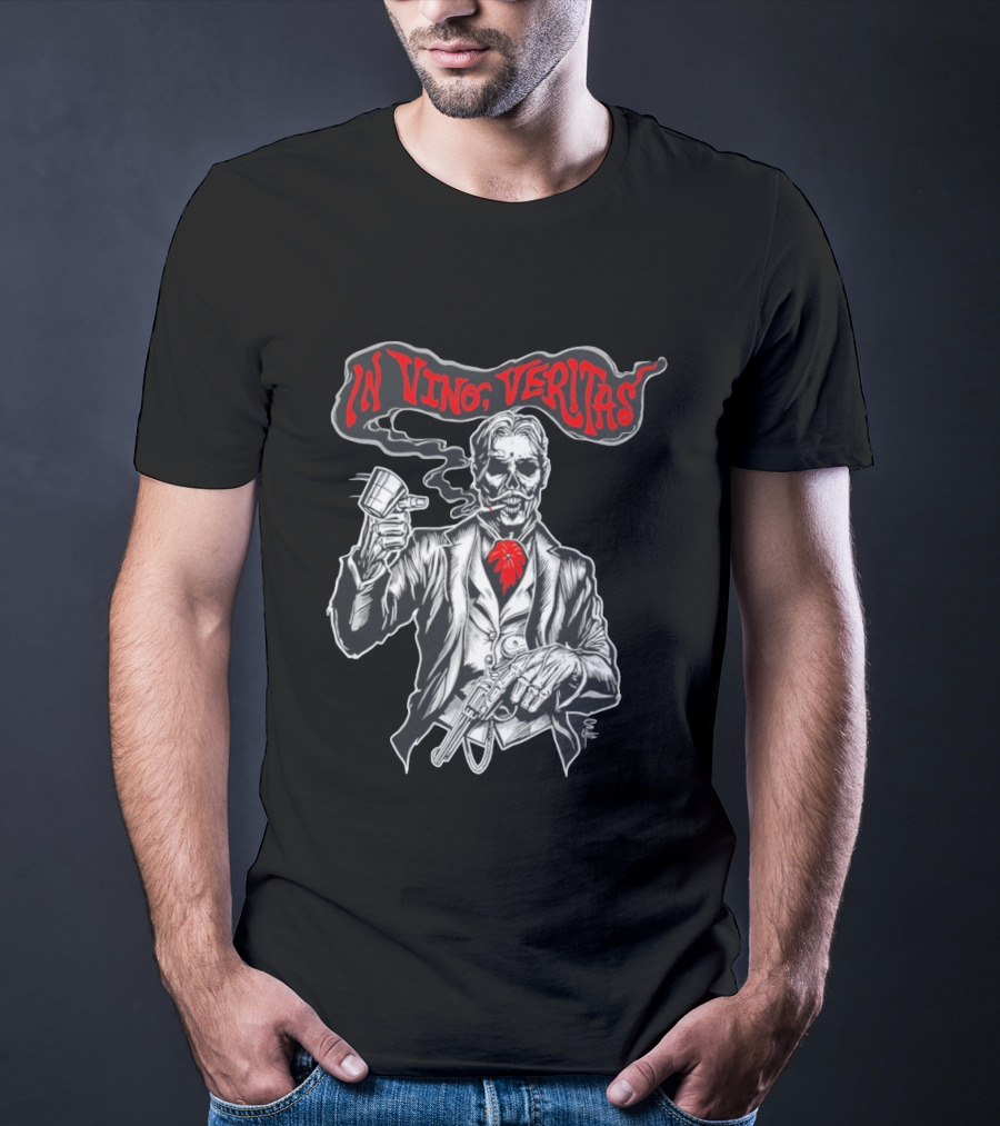 Skeleton Doc Holliday In Vino Veritas Smoking Gun Wine Cup T-Shirt