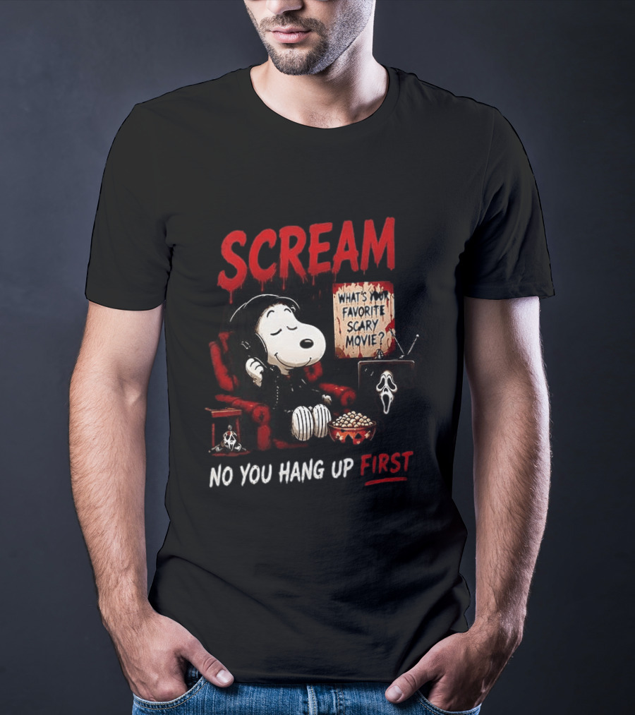 Snoopy Scream No You Hang Up First Scary Movie Popcorn T-Shirt